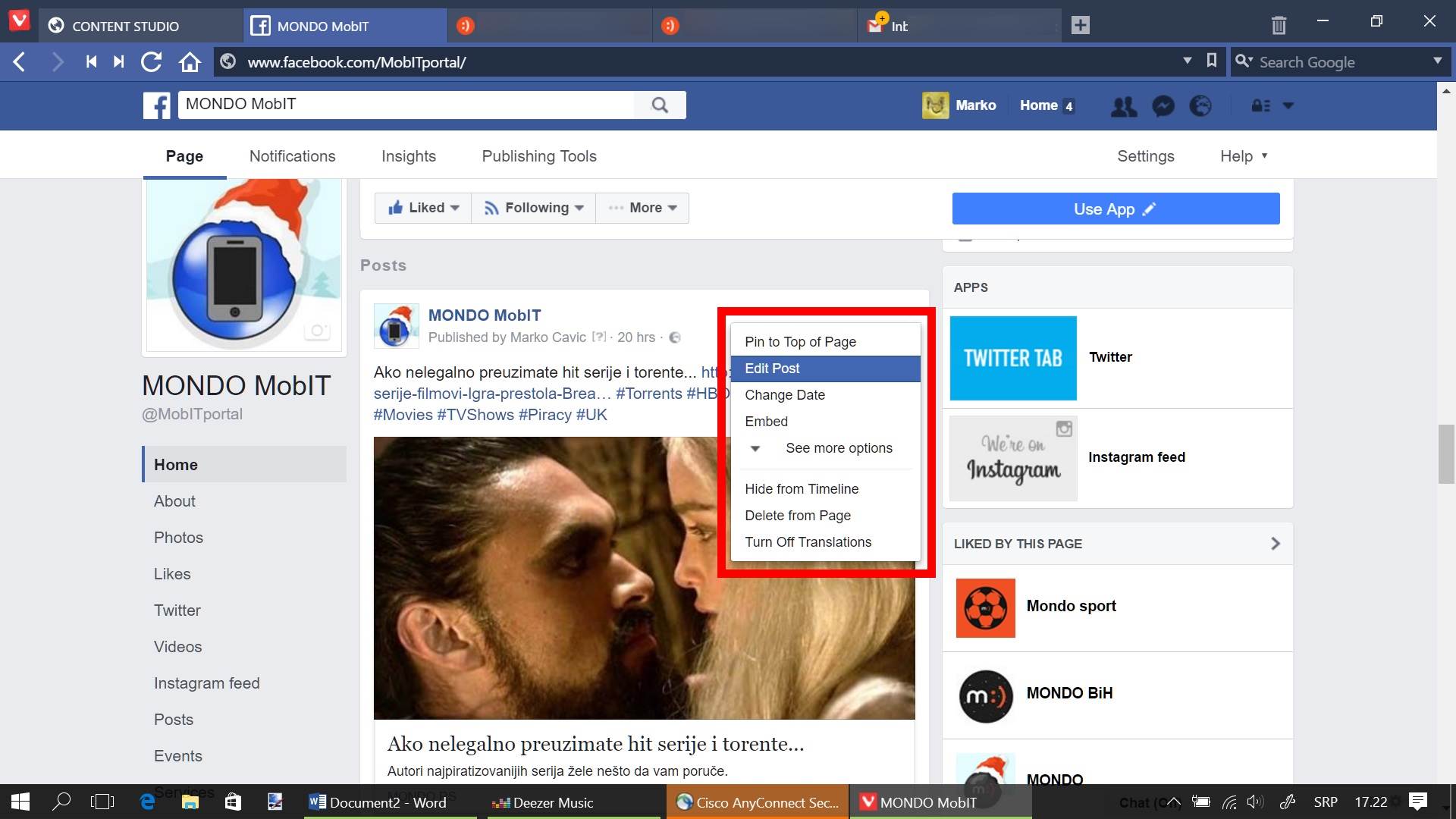  Facebook više ne prikazuje jednu od opcija 