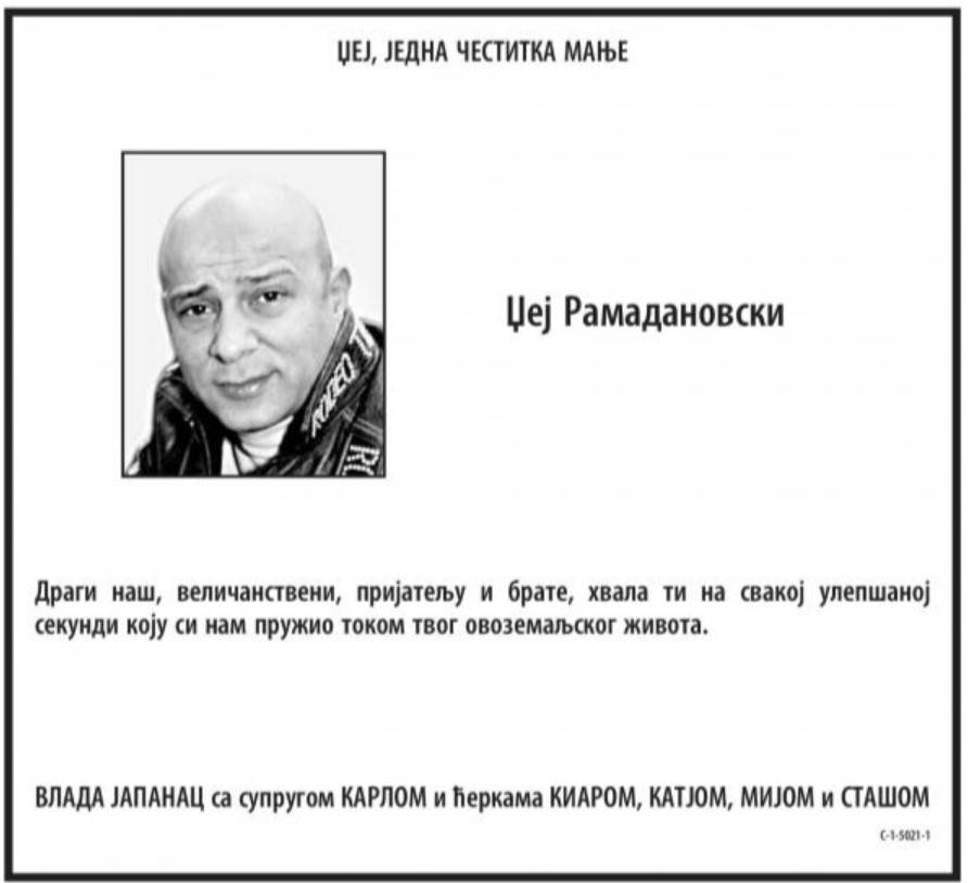  ČITULJA ZA DŽEJA IZ CENTRALNOG ZATVORA: Kriminalac rekao poslednje zbogom pevaču, "veličanstveni prijatelju, brate" 