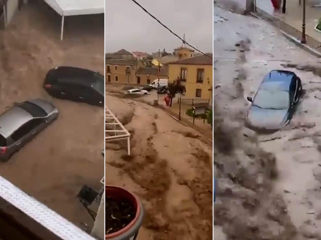  u spaniji poplave snazna bujica nosi automobile 