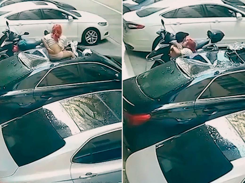  SEKS NA BALKONU ZAMALO BIO KOBAN: Polugola žena pala na krov automobila - dečko trčao da je spase (VIDEO) 