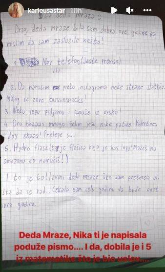 Nika Tošić napisala pismo Deda Mrazu 