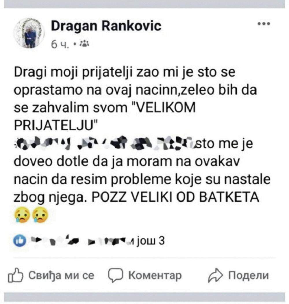 Dragan Rankovic poslednja poruka 