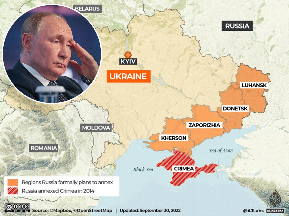  Rusija je zvanično objavila aneksiju Donjecka, Luganska, Hersona i Zaporožja, a to je 15 odsto od uk 