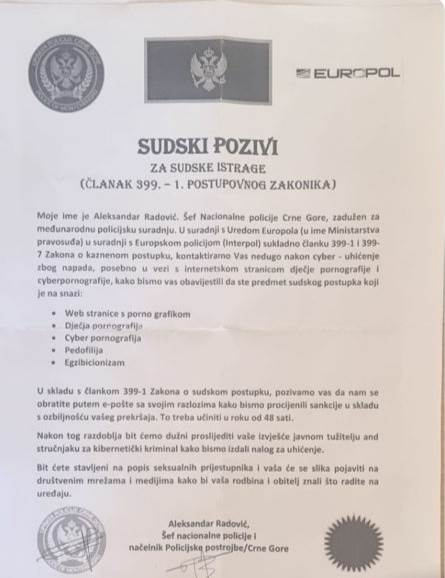  Iz policije upozoravaju da građani dobijaju spam mejove sa potpisom direktora uprave policije 