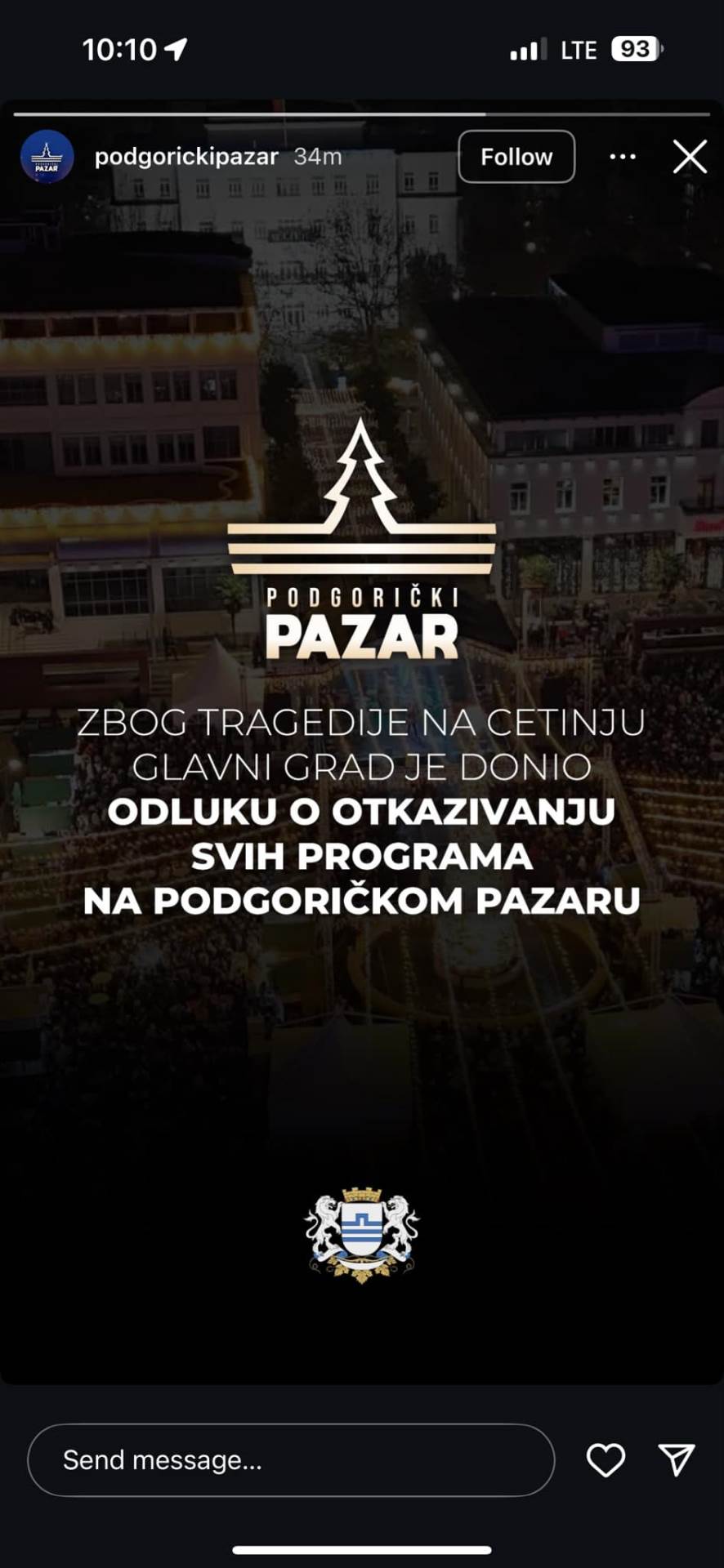  Zbog tragedije na Cetinju otkazani svi programi na Podgoričkom pazaru 