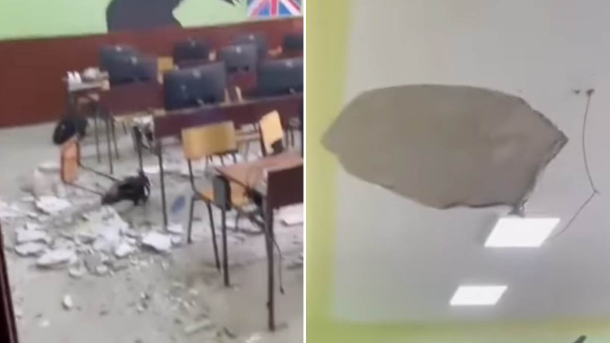  Pao dio plafona u gimnaziji tokom časa 