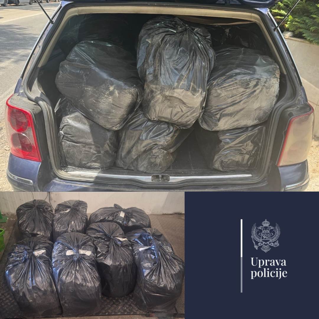  Uhapšen Ulcinjanin: Pretresom vozila pronađeno preko 360 kilograma rezanog duvana 