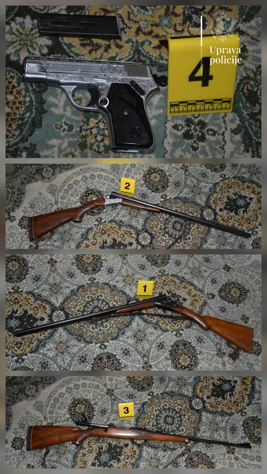  Budva: Pretresom oduzete tri puške, pištolj, skoro 400 komada municije i materija nalik na barut 