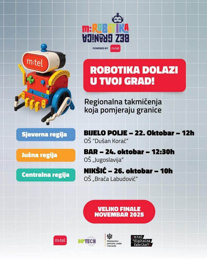  KOMPANIJA MTEL ORGANIZUJE TAKMIČENJA U ROBOTICI PO REGIJAMA  22, 24  i 26. OKTOBRA 