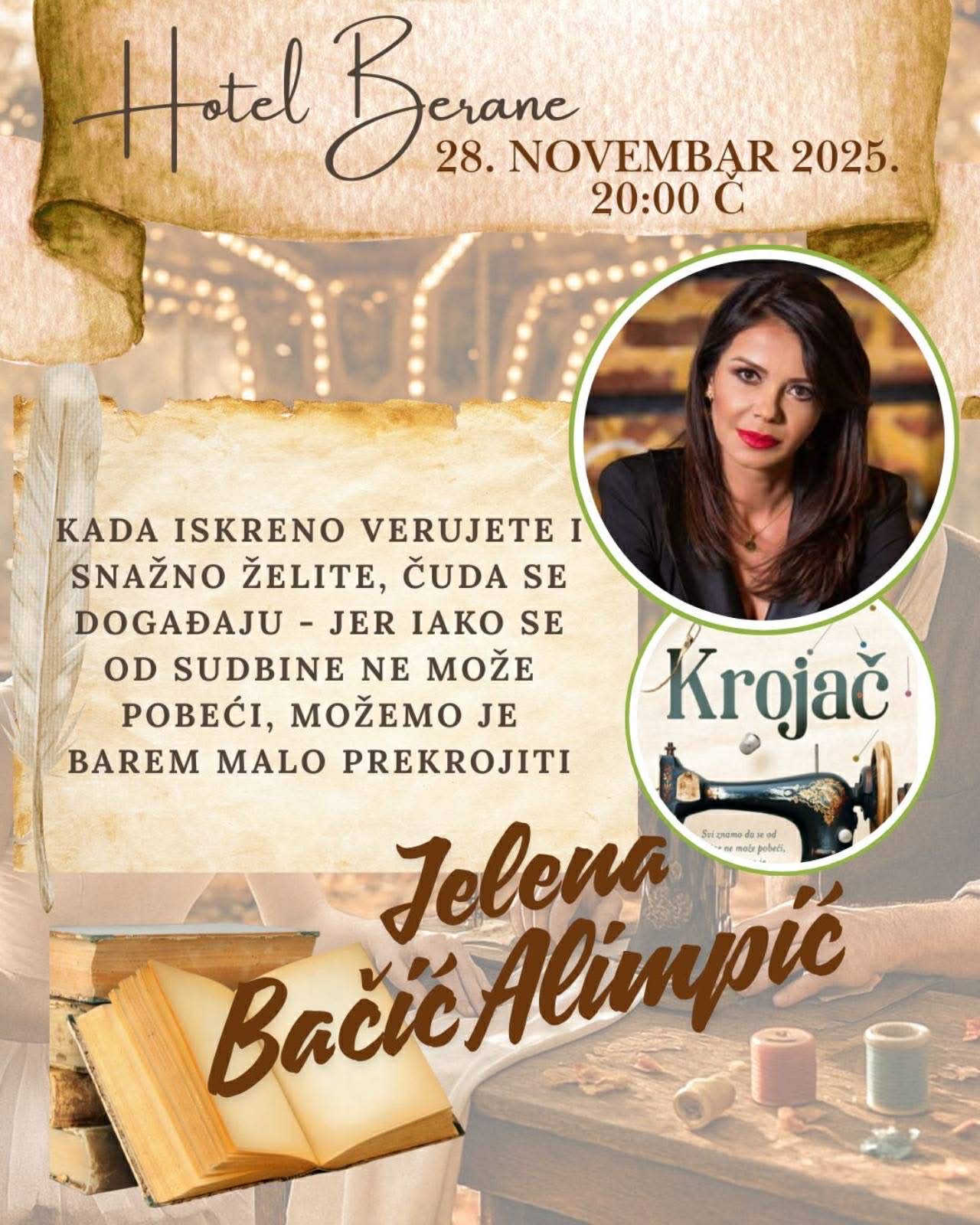  Toplo književno-muzičko veče u Beranama: Promocija "Krojača" Jelene Bačić Alimpić 