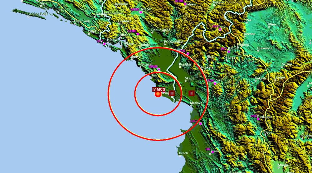  Zemljotres jačine 2,9 stepeni registrovan u Ulcinju 