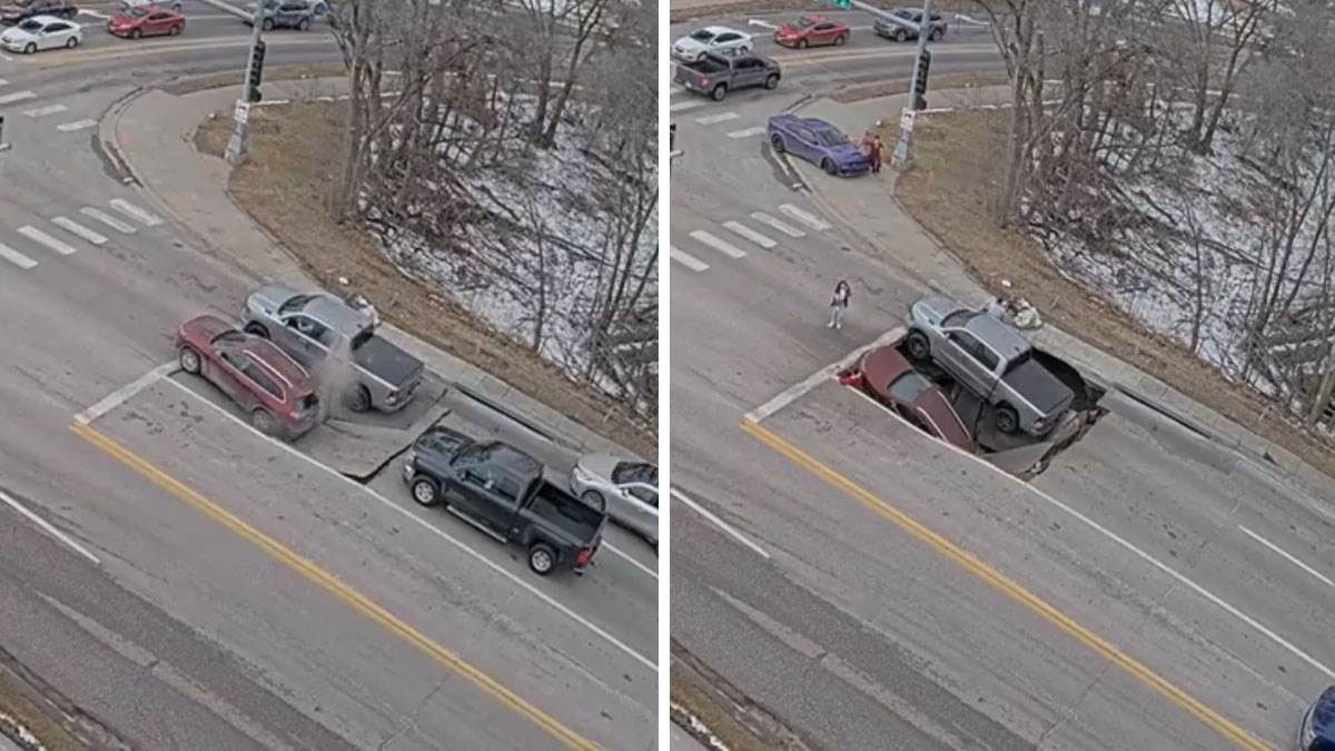  Zemlja ih žive progutala dok su čekali zeleno: Jeziv snimak urušavanja puta, automobili nestali za t 