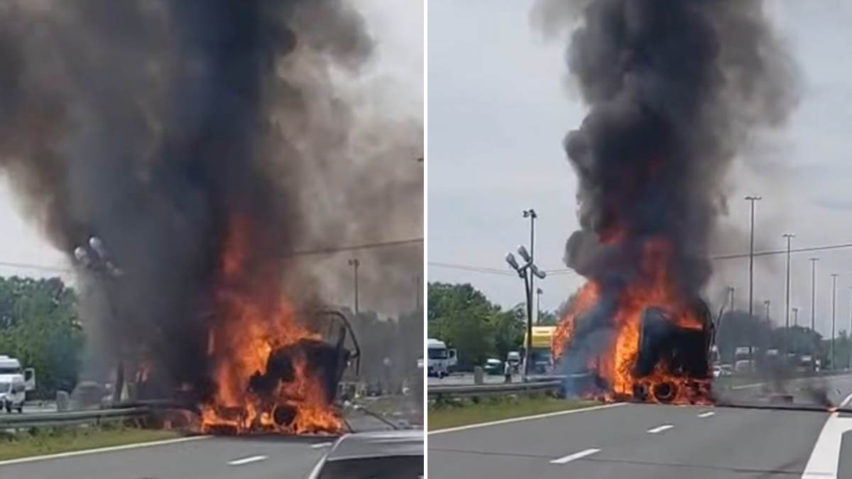  Stravična saobraćajna nesreća u Hrvatskoj: Odjekivale eksplozije, vozač izgorio u kabini nakon udara u stub (Video) 