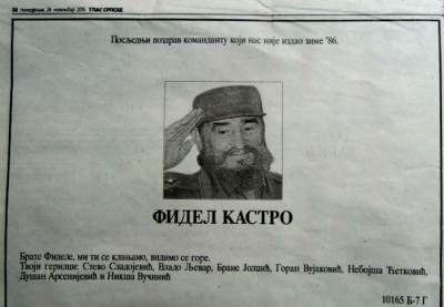  Čitulja "bratu Fidelu" u Banjaluci FOTO 