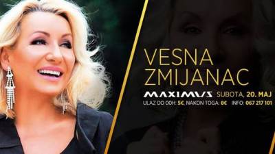  Vesna Zmijanac ovog vikenda u Maximusu 