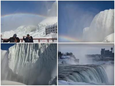  BOŽANSTVENI PRIZORI ZAMRZNUTIH NIJAGARINIH VODOPADA: Oblaci pare nad vodom, a sve krasi duga! (FOTO, 