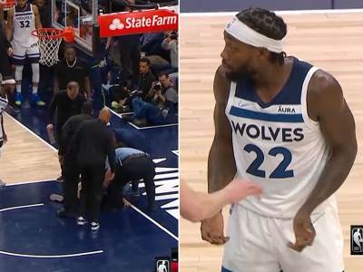  zena se zalijepila za parket na nba mecu  