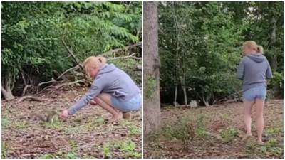  Devojku prati veverica u šumi kao da je princeza 